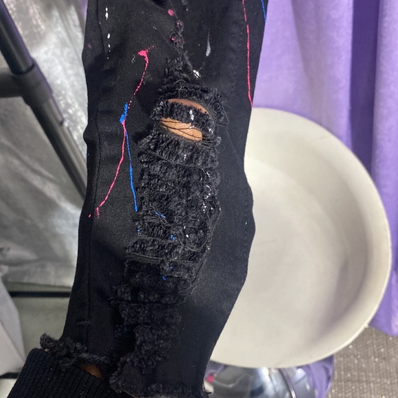 Black Blue Topic Pants w/ Paint - Picture 3 of 11